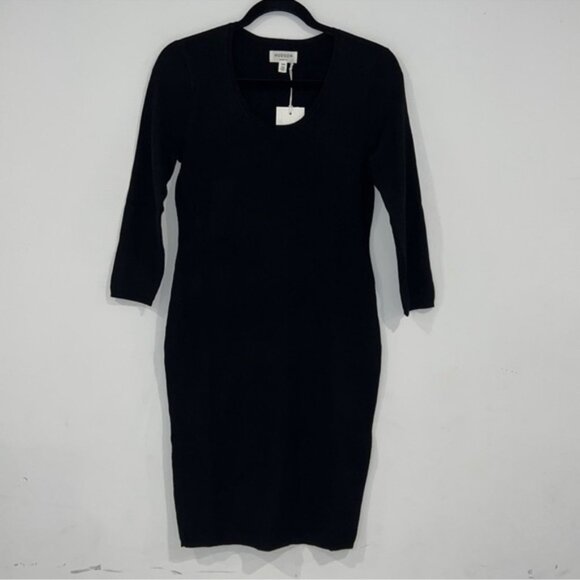 HUDSON North Black Rib Open Neck Form-fitting Midi Dress size Large - Picture 2 of 10